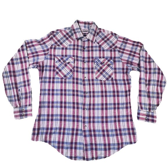 VTG 80s Levi's Pearl Snap Western Shirt Men’s L Plaid Long Sleeve Flannel Cotton - Picture 2 of 16